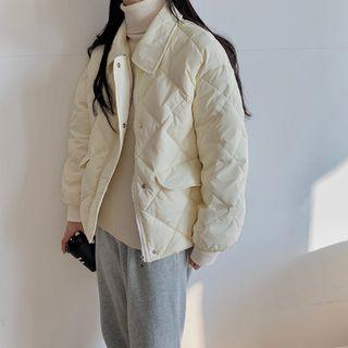 Collared Quilted Jacket Yellow - One Size