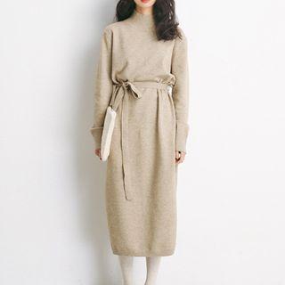 Crew-neck Tie-waist Knit Dress