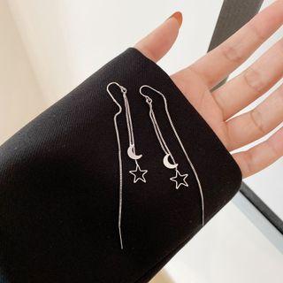 Moon & Star Alloy Fringed Earring 1 Pair - Ear Line - Silver - One Size