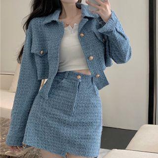 Cropped Shirt Jacket / Mini Pencil Skirt