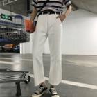Fray Hem Straight Cut Jeans With Belt