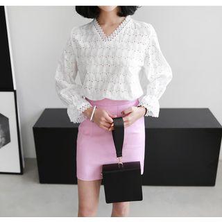 Lace-trim Perforated Cotton Top