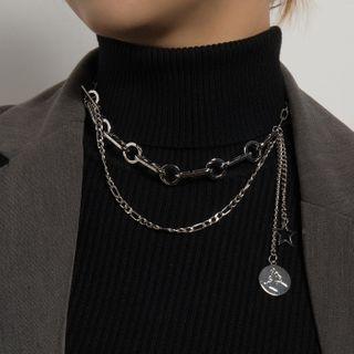 Embossed Disc Pendant Layered Necklace Silver - One Size