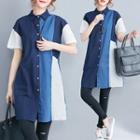 Short-sleeve Color Block Mini Shirt Dress