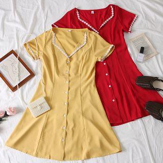 Lace-trim V-neck Shirtdress