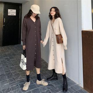 Button Midi A-line Sweater Dress