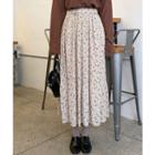 Floral Print Pleated Skirt Beige - One Size