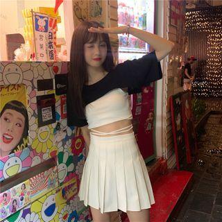 Short-sleeve Crop Top / Camisole Top / Mini A-line Skirt