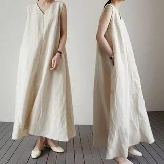 Sleeveless Maxi Shift Dress Beige - One Size