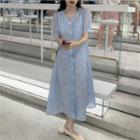 Button Short-sleeve A-line Lace Dress