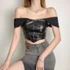 Faux Leather Panel Crop Top