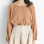 Buttoned Round-neck Blouse