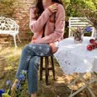 V-neck Contrast-trim Cardigan Pink - One Size