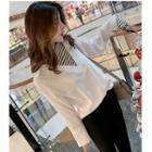 Mock Two-piece Long-sleeve Striped Panel Top White - One Size