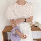 Puff-sleeve Dotted Eyelet Lace A-line Midi Dress
