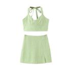 Halter-neck Gingham Cropped Top / A-line Skirt / Set
