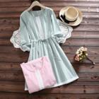 Long-sleeve Lace Panel Gingham A-line Dress