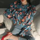 Mock-neck Floral Ruffled Blouse