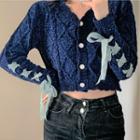 Lace Up Cropped Cardigan Blue - One Size