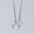 925 Sterling Silver Star & Hoop Pendant Necklace S925 Silver Necklace - One Size
