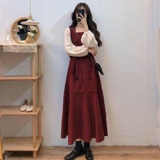 Set: Plain Top + Double-breasted Dress