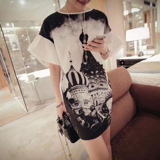 Cathedral Print Ruffled-sleeve T-shirt Dress