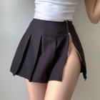 High Waist Pleated Sider-zipper Mini Skirt