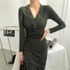 V-neck Ribbed Henley Dress