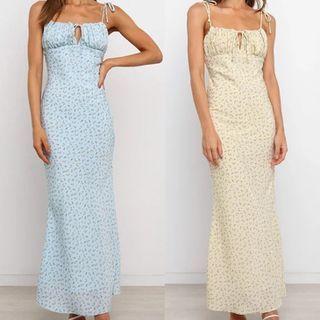 Tie-shoulder Floral Print Long Dress