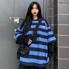 Long-sleeve Mock Two-piece Striped T-shirt As Shown In Figure - One Size