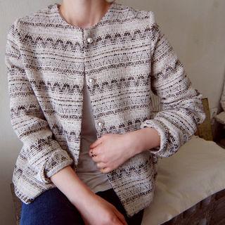 Fuax-pearl Buttoned Patterned Jacket