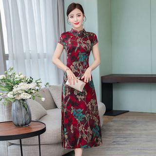 Short-sleeve Printed Midi A-line Qipao
