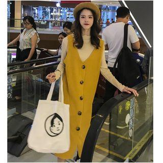 Long-sleeve T-shirt / Sleeveless Buttoned Midi Dress