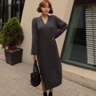 Slit Midi Sweater Dress Dark Gray - One Size