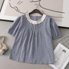 Short Sleeve Lace Panel Plaid Shirt Gingham - One Size