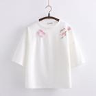 Frog Button Cherry Blossom Embroidered Short-sleeve Top