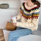 Patterned Pom Pom Sweater