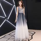 Sleeveless Sequined Gradient A-line Evening Gown