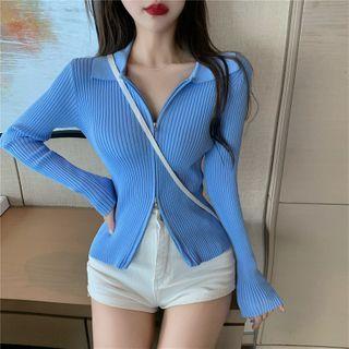 Zip-up Knit Polo Shirt