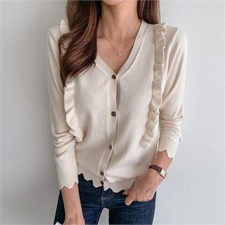 Frill-trim Scallop-hem Cardigan
