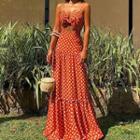 Spaghetti Strap Dotted Cutout Maxi A-line Dress