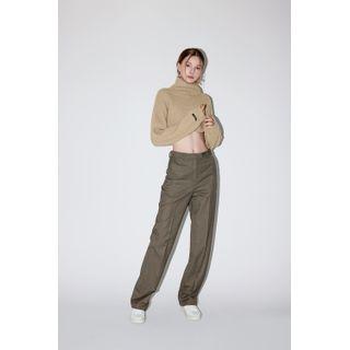 [lazy Sunday] Turtleneck Crop Sweater Beige - One Size