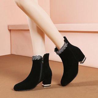 Leaf Trim Block Heel Short Boots