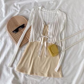 Plain Cardigan / Spaghetti Strap Dress / Set