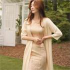 Tall Size Open-front Long Cardigan Beige - One Size