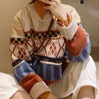 Color Block Sweater / Plain Shirt