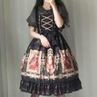 Set: Sleeveless Print A-line Lolita Dress + Short-sleeve Shirt
