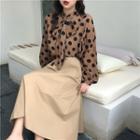 Ribbon-neckline Dotted Shirt / A-line Skirt