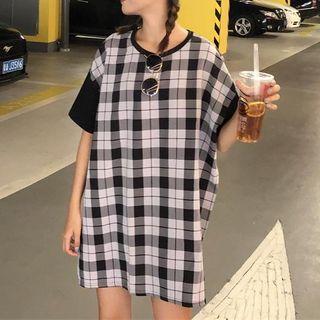 Plaid Short-sleeve T-shirt Dress
