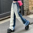 High-waist Plain Panel Straight Leg Jeans